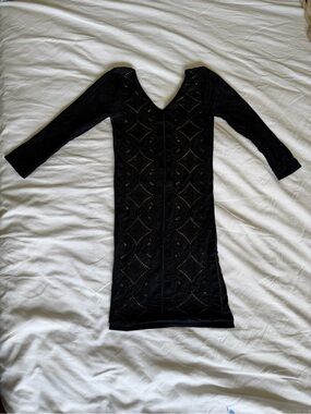 bebe Black Long-Sleeve Lace Bodycon Dress (small)